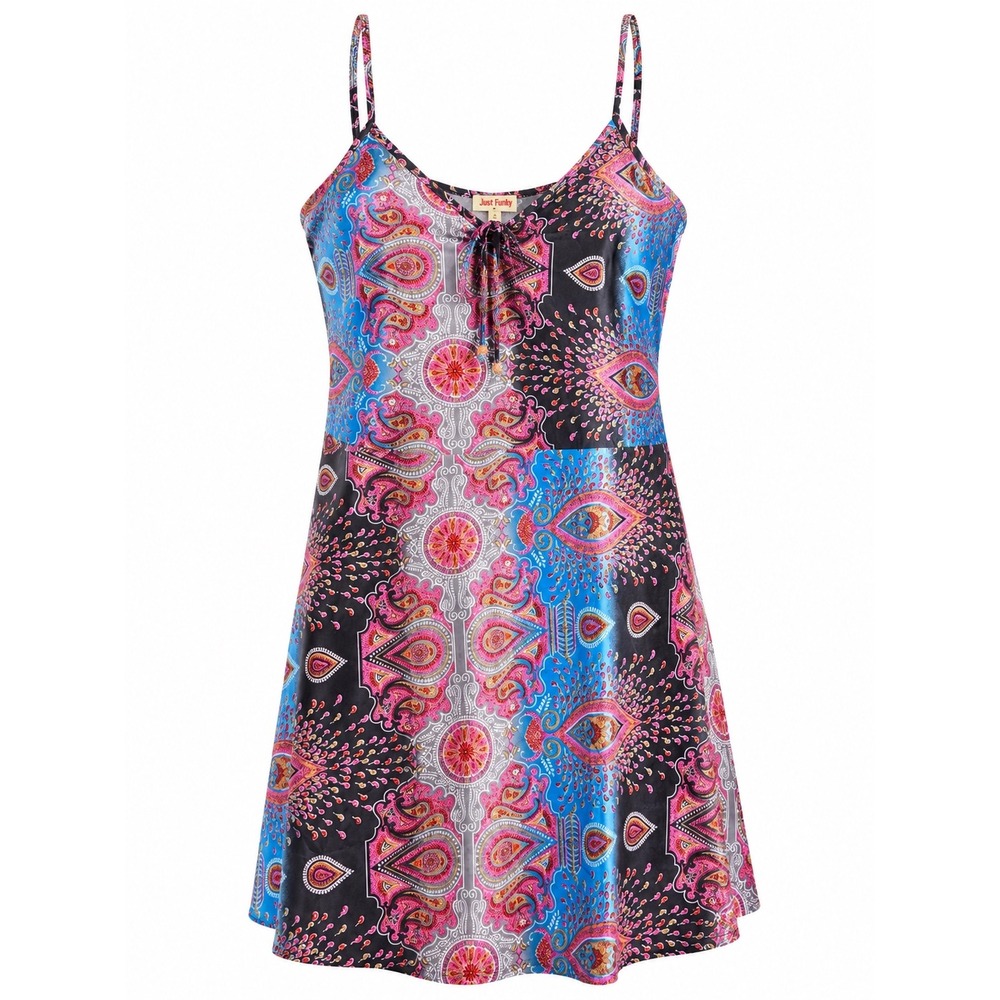 Just Funky Slip Dress Paisley Mandala Print 100% Polyester L Multi-Color Boho